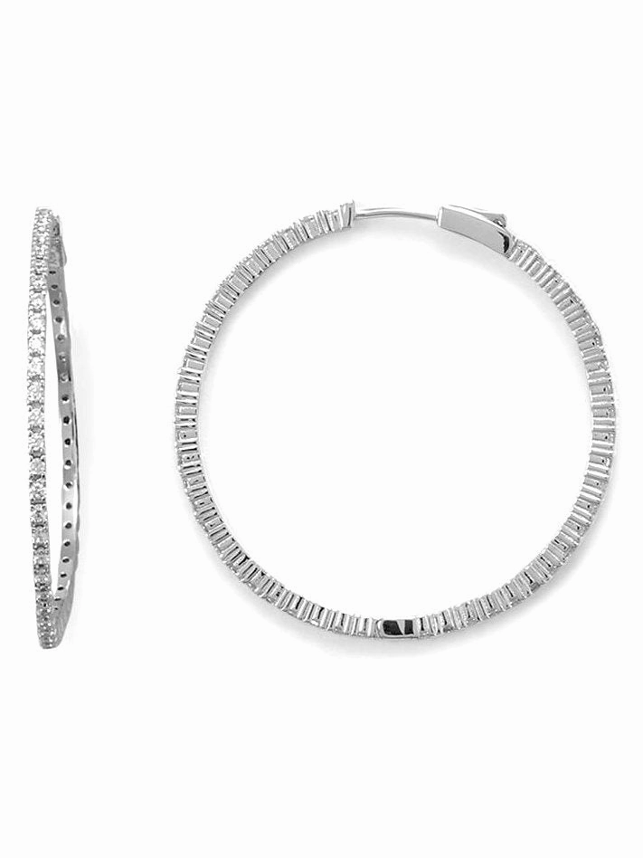 Hoop Earrings Cubic Zirconia Rhodium on Sterling Silver 40mm Sparkling Trinket Radiant Feature