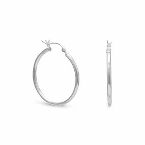 Hoop Earrings Medium 2mm x 28mm Round Tube Sterling Silver Straight Trinket Fashionable Must-Have