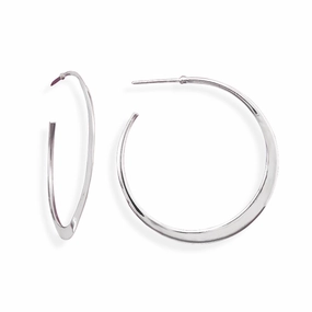 Lustrous Piece Metallic Piece Hoop Earrings Polished Flat Tapered Sterling Silver