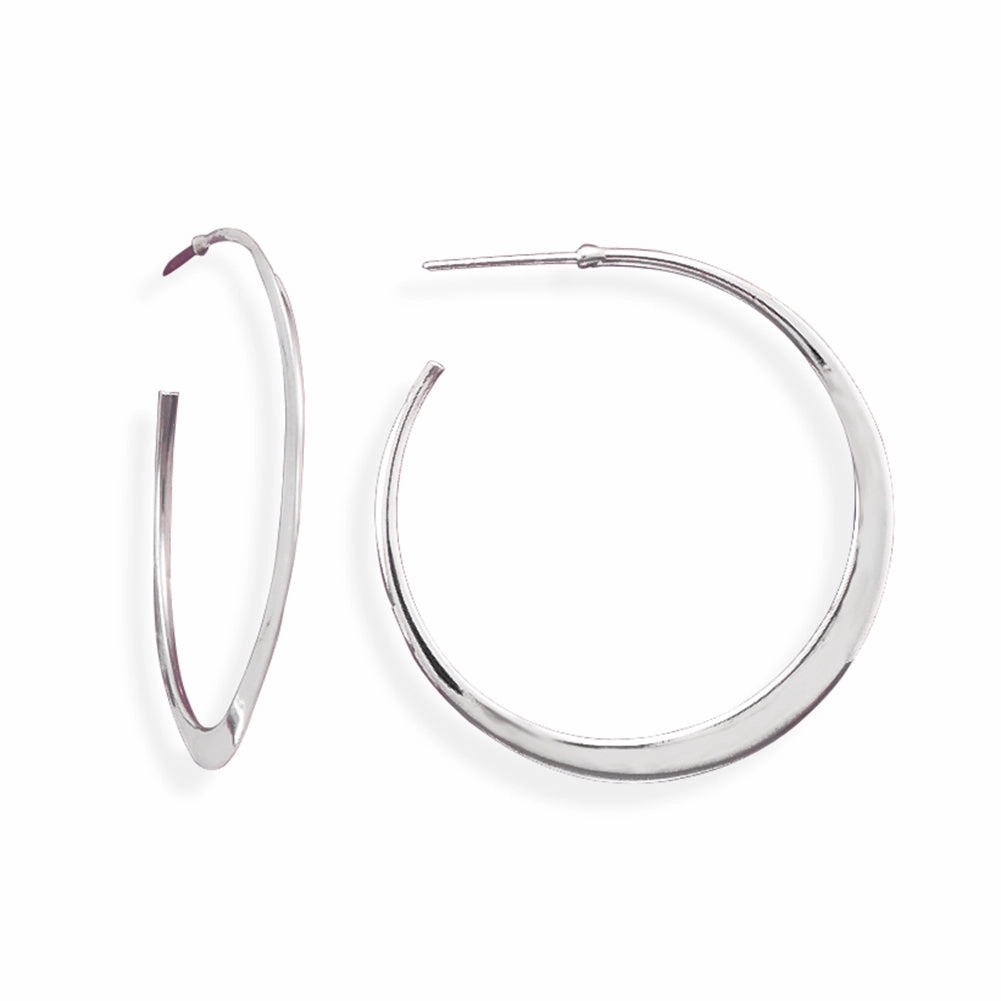 Lustrous Piece Metallic Piece Hoop Earrings Polished Flat Tapered Sterling Silver
