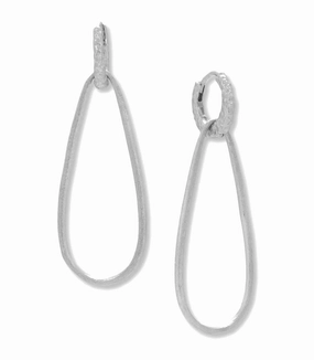 Sturdy Creation Hoop Earrings with Pear-shape Removable Drop Rhodium on Sterling Silver