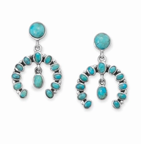 Bohemian Adornment Horseshoe Design Kingman Turquoise Earrings Sterling Silver - Handmade
