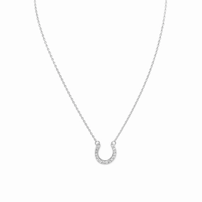 Machine Made Adornment Custom Adornment Horseshoe Good Luck CZ Cubic Zirconia Sterling Silver Necklace