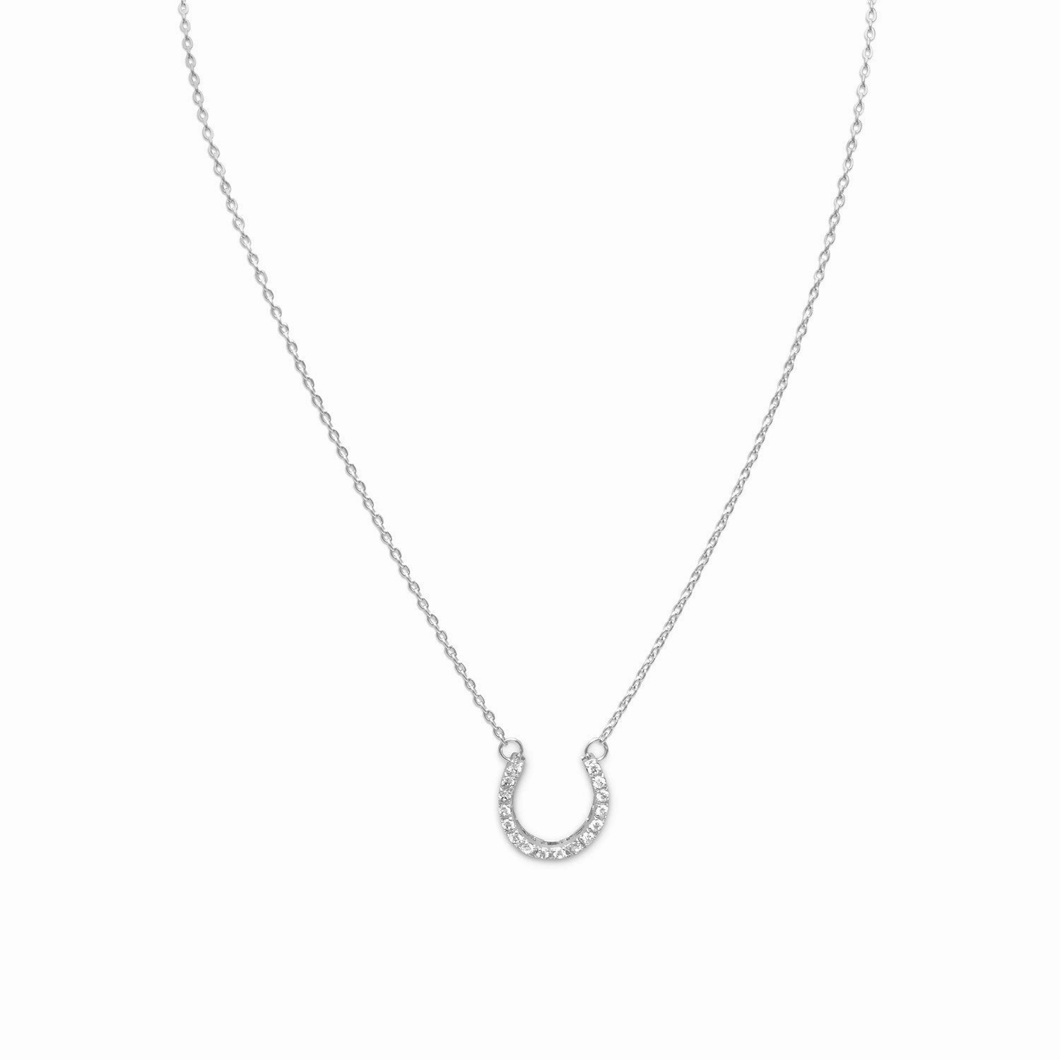 Machine Made Adornment Custom Adornment Horseshoe Good Luck CZ Cubic Zirconia Sterling Silver Necklace