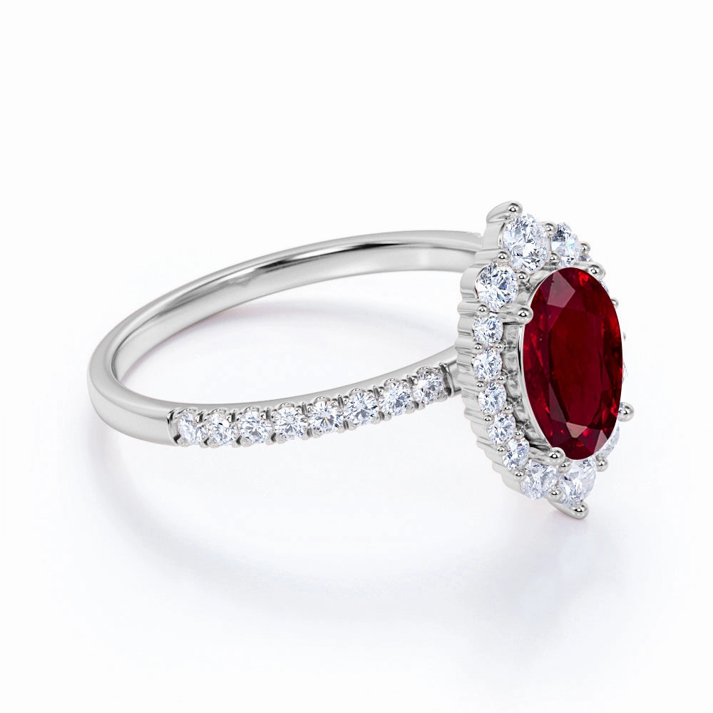 Casual Balance Bold Ornament Huge 1.50 ct Oval Lab-Created Ruby Halo Engagement Ring