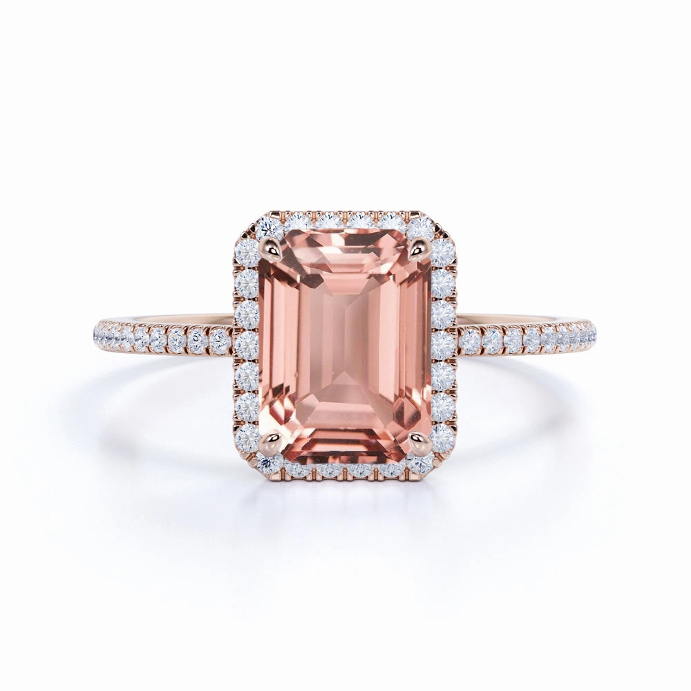 strong style 1.75 ct Emerald Peach Pink Morganite Halo Engagement Ring
