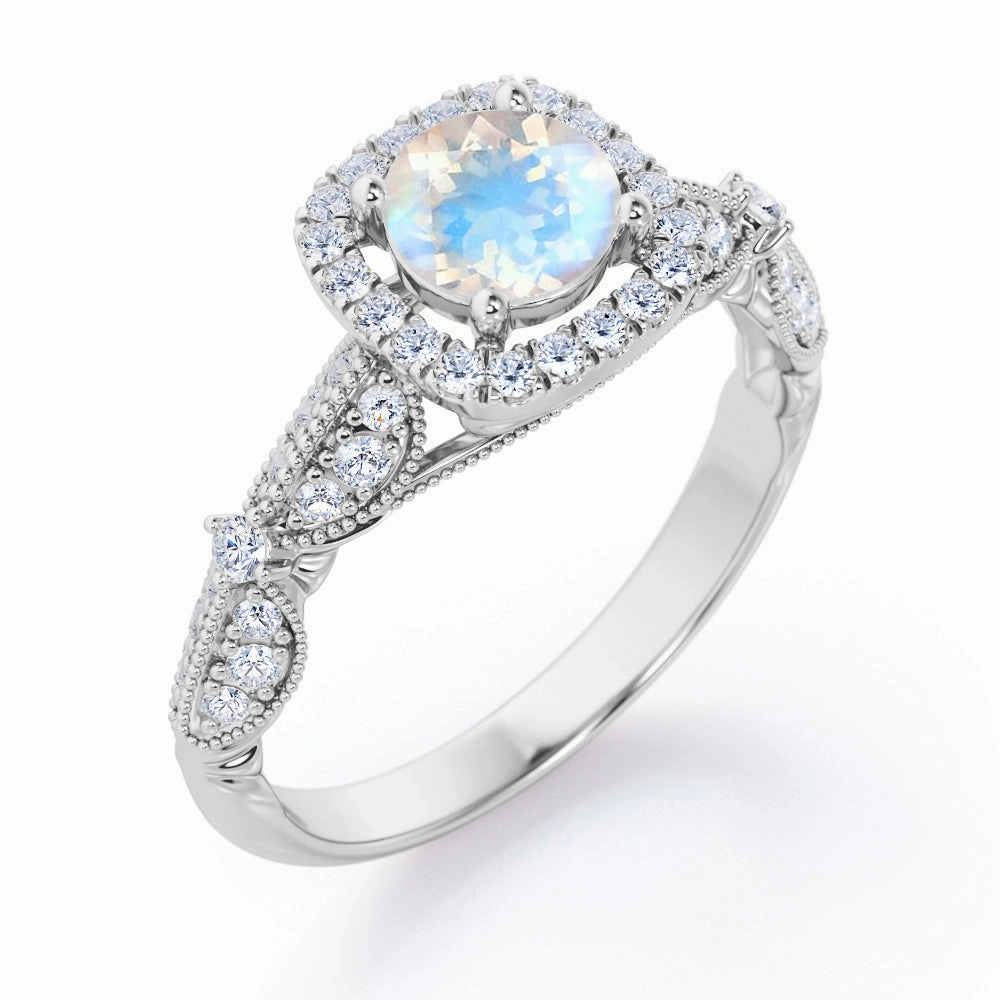 Antique 1.35 ct Round Moonstone Engagement Ring Amazing Symbol