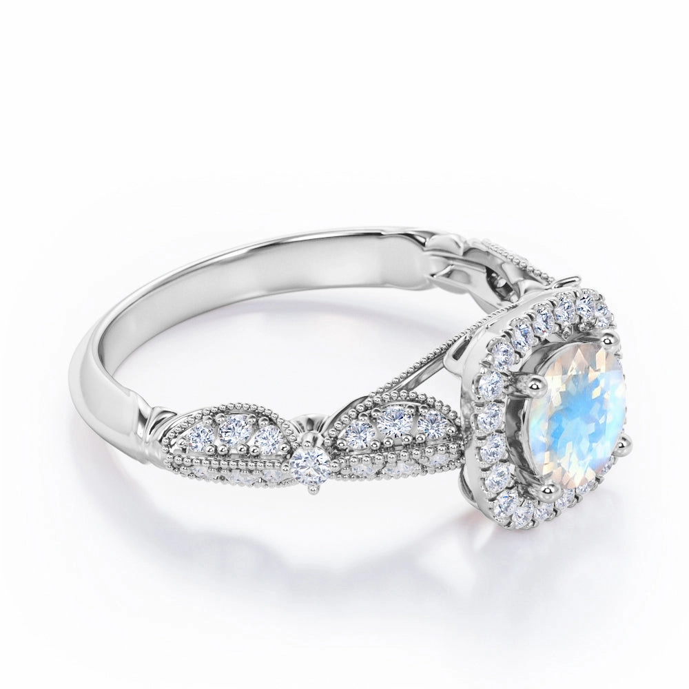 Antique 1.35 ct Round Moonstone Engagement Ring Delicate Vibe