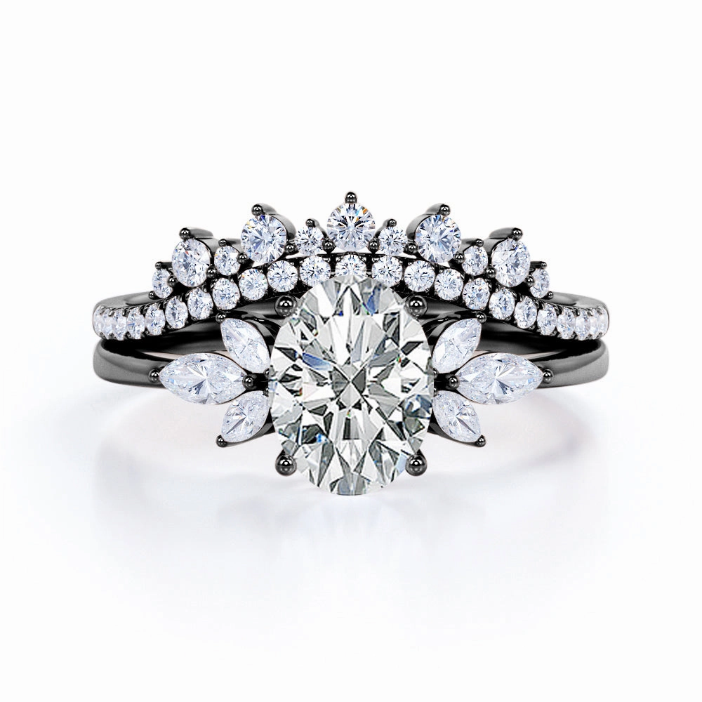 Seven Stone 1 Carat Oval Moissanite Bridal Set Trendy Gift