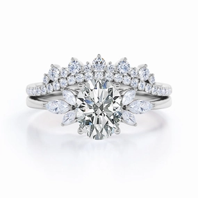 Seven Stone 1 Carat Oval Moissanite Bridal Set Office Accent Evening Spark