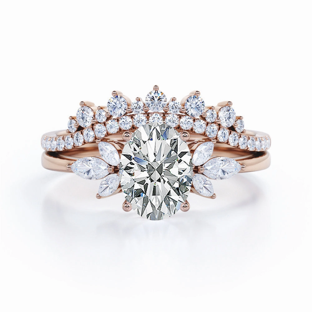 Seven Stone 1 Carat Oval Moissanite Bridal Set Luxury Ornament Artisan Jewelry