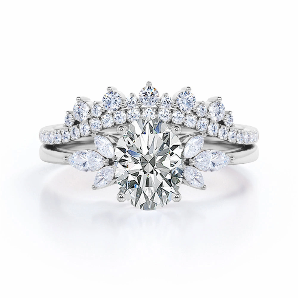 Seven Stone 1 Carat Oval Moissanite Bridal Set Office Accent Evening Spark