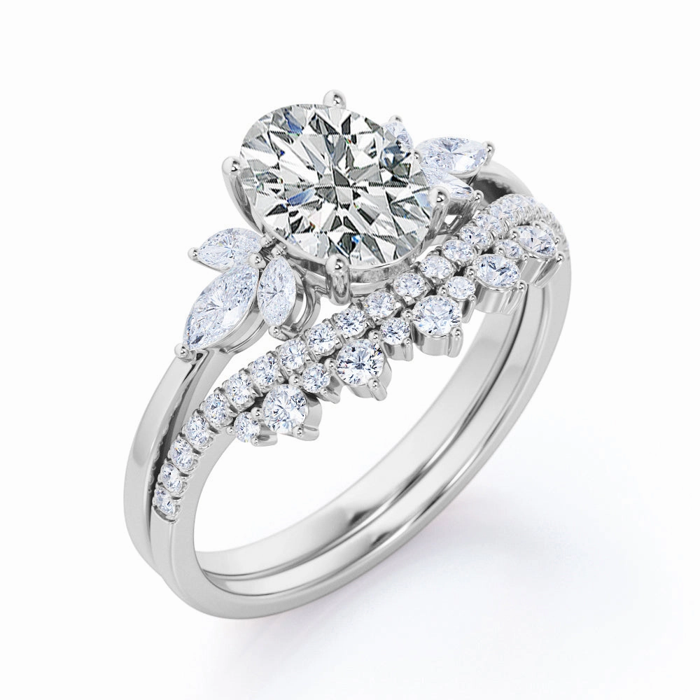 Seven Stone 1 Carat Oval Moissanite Bridal Set Ornate Sign