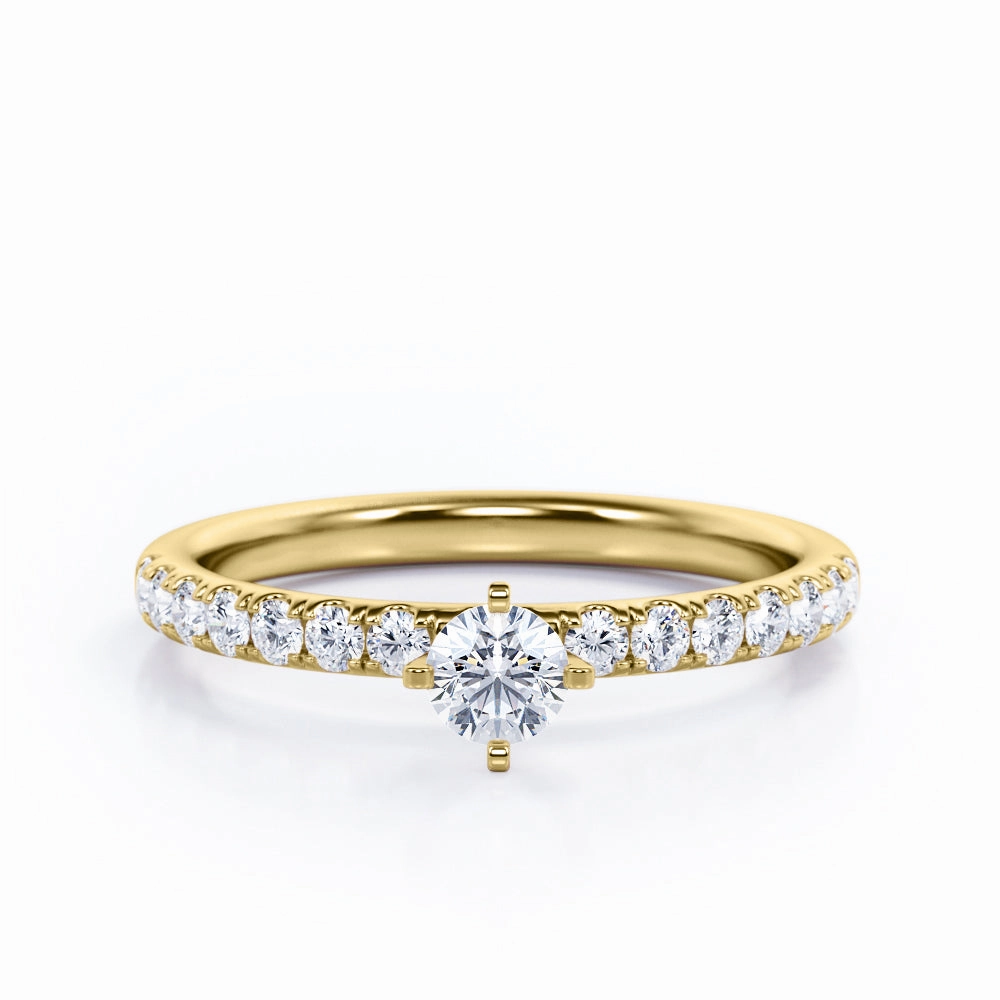 Diagonal Prong Set 0.45 TCW Round Cut Diamond Pave Accented Engagement Ring in 10K White Gold Durable Art