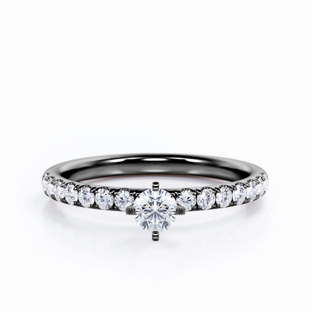 Diagonal Prong Set 0.45 TCW Round Cut Diamond Pave Accented Engagement Ring in 10K White Gold Geometric Shape