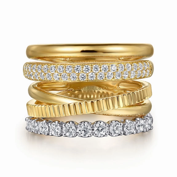 Bold Design 14K White and Yellow Gold Diamond Easy Stackable Ladies Ring