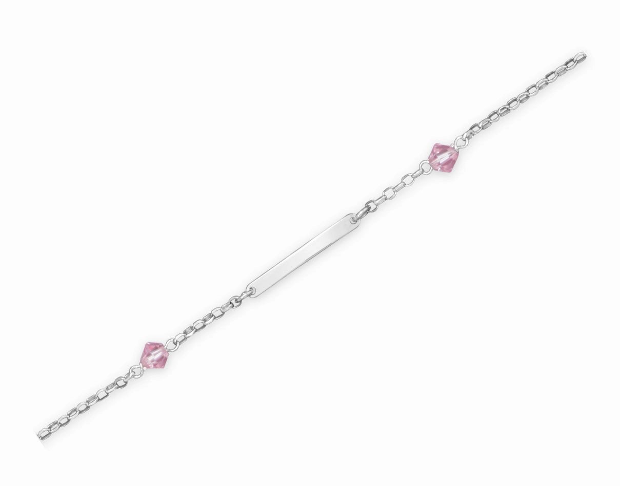 ID Bracelet with Pink Crystals Adjustable Length Sterling Silver Neighborhood Find