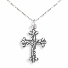 Urban Outfit Solo Travel Adornment Reversible Cross  Necklace Vine Design Sterling Silver, with Chain