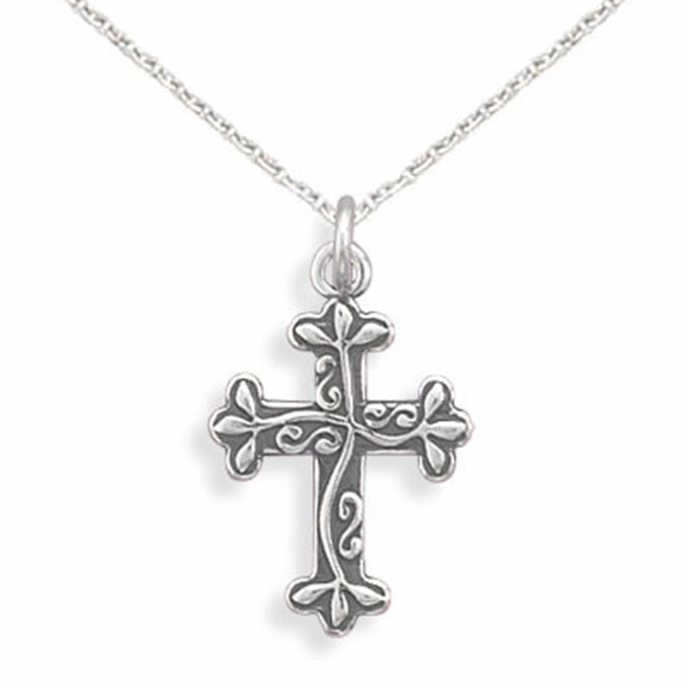 Urban Outfit Solo Travel Adornment Reversible Cross  Necklace Vine Design Sterling Silver, with Chain
