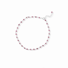 Speedy Shipping Refined Art Pink Tourmaline Anklet Adjustable Length Sterling Silver