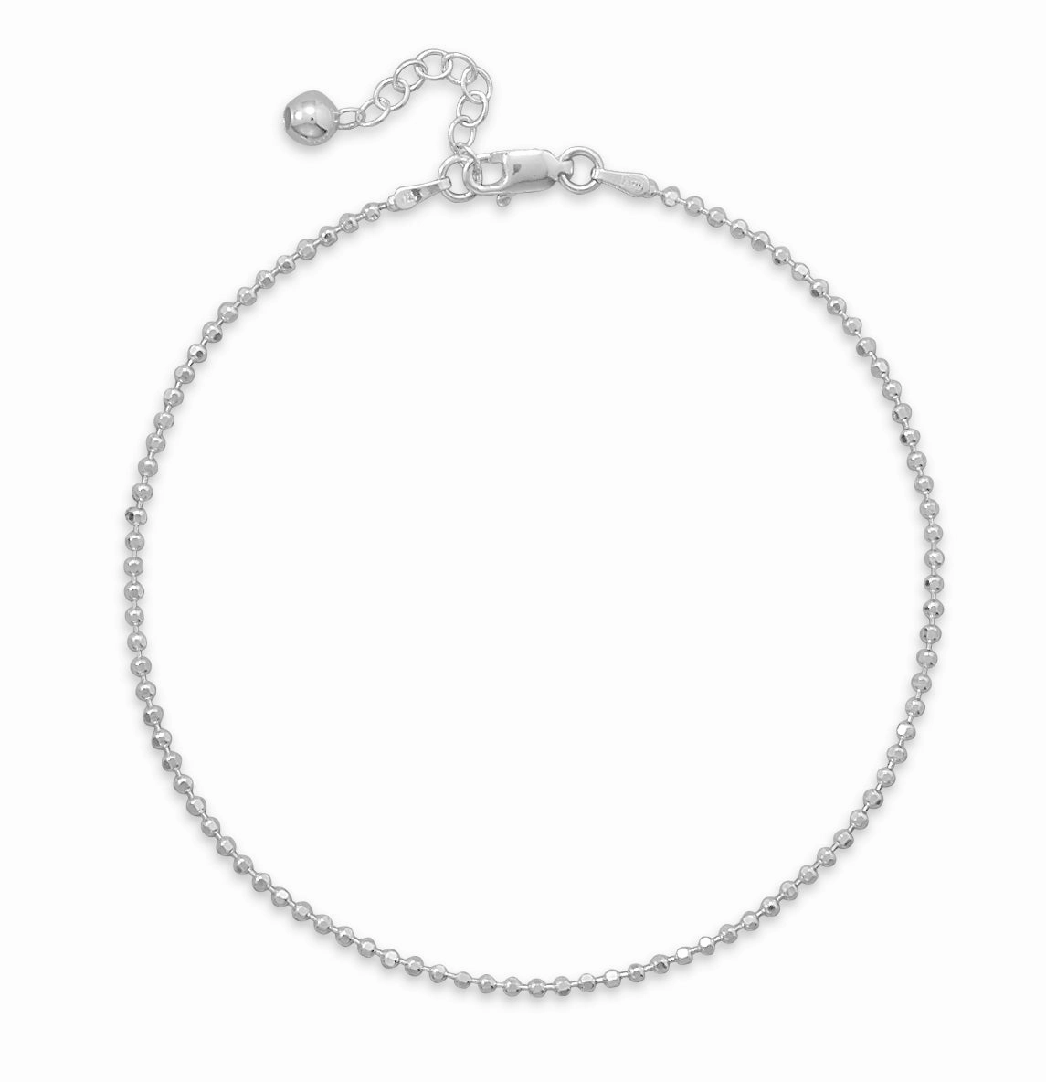 Fresh Perspective Elevated Accent Faceted Bead Ball Chain Ankle Bracelet 1.8mm Sterling Silver Anklet Adjustable