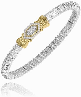 Anniversary Present 14K Yellow Gold and Sterling Silver Diamond Bangle Bracelet