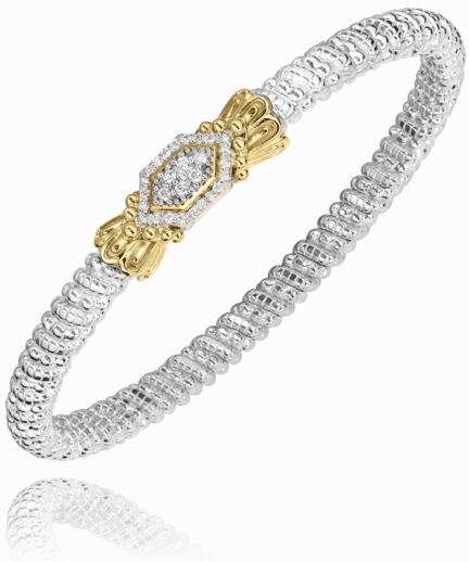 Anniversary Present 14K Yellow Gold and Sterling Silver Diamond Bangle Bracelet