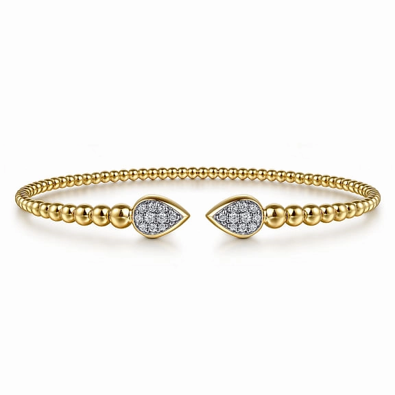 Travel Style Soft Accent 14K Yellow Gold Bujukan Pave Diamond Split Bangle Bracelet