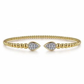 Travel Style Soft Accent 14K Yellow Gold Bujukan Pave Diamond Split Bangle Bracelet