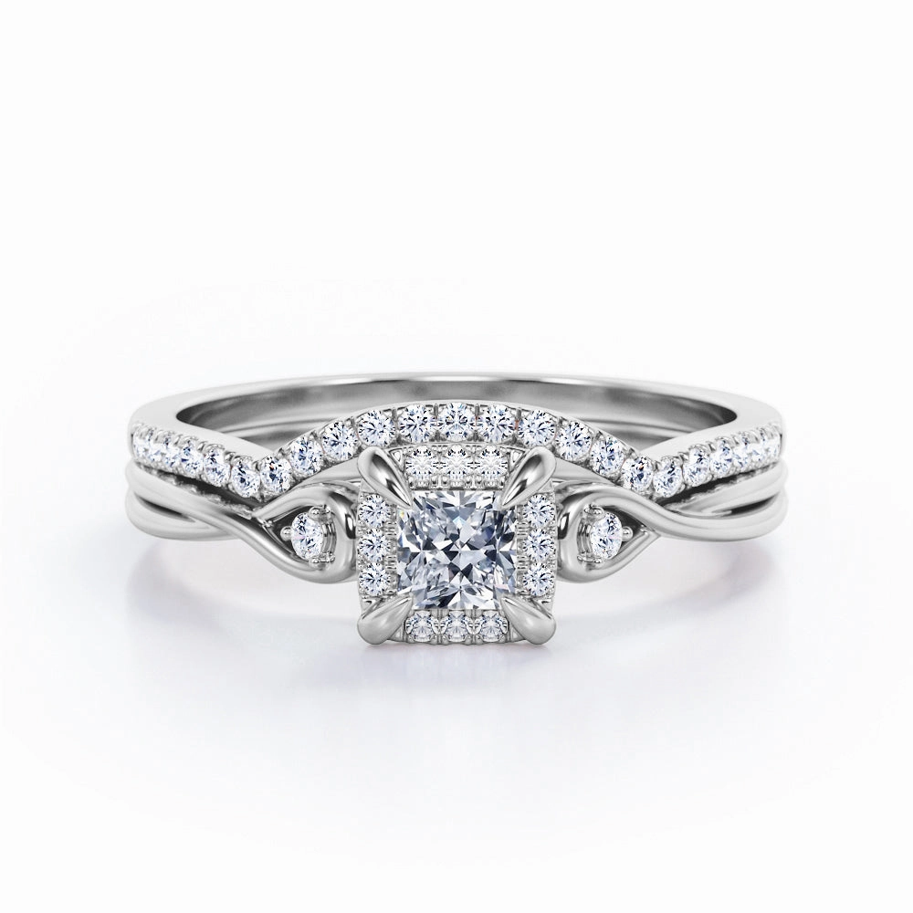 Infinity 1 Ct Princess Cut Diamond Wedding Ring Set Elegant Item Vintage Decoration