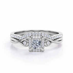 Modern Classic Figurative Art Infinity 1 Ct Princess Cut Diamond Wedding Ring Set