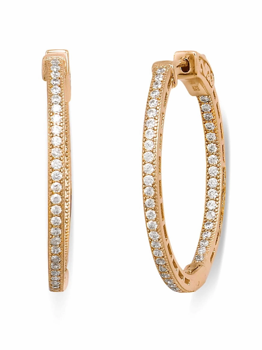 Comfortable Selection Festive Piece In Out Hoop Earrings Cubic Zirconia Gold-plated Sterling Silver 30mm