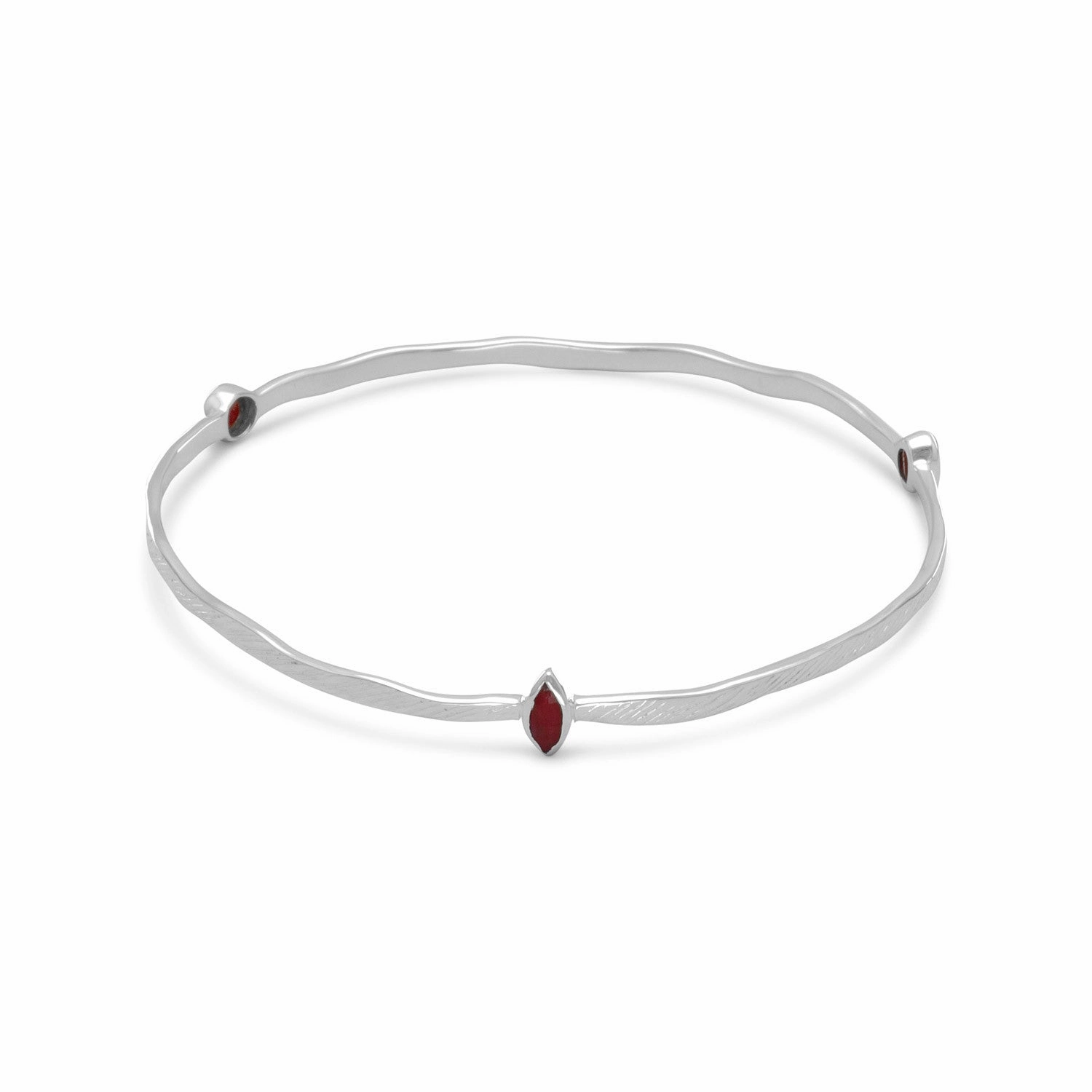 Blackened Steel Bangle Bracelet with Dyed Red Corundum Sterling Silver
