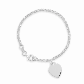 Small Heart Tag Rolo Chain Sterling Silver Bracelet Weekend Casual Emerald Rank