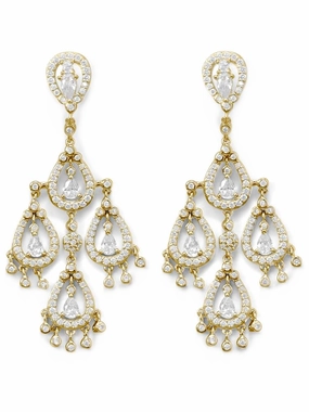 Cubic Zirconia Pear Shapes Chandelier Earrings Gold-plated Sterling Silver Abstract Accent