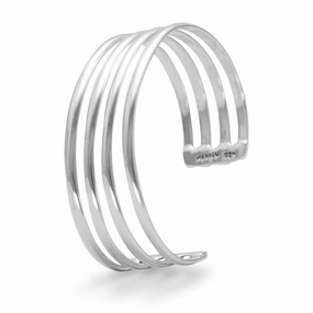 Cuff Bracelet 4 Row Stacked Polished Sterling Silver Proportional Accent