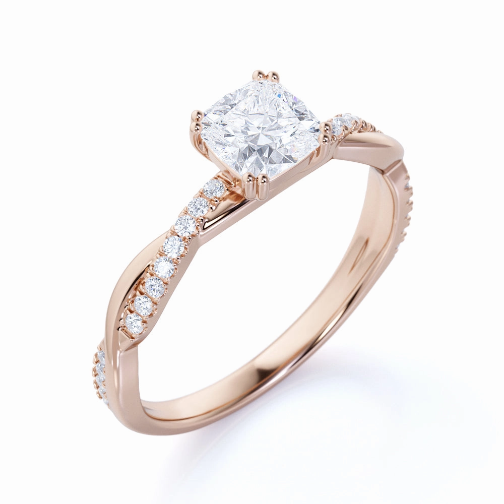 Bold Accent Suburban Trend Infinity 0.58 ct TDW Cushion Cut Diamond and Twisted Engagement Ring in Rose Gold