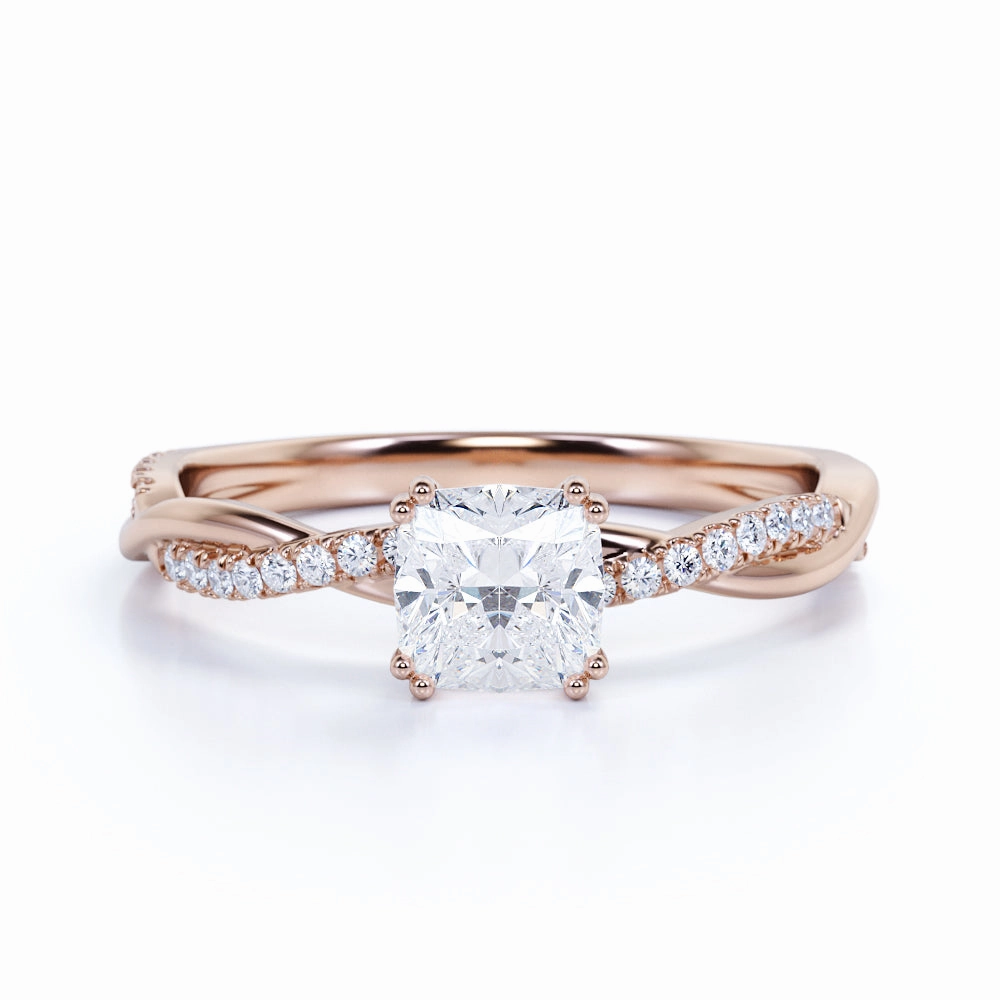 Infinity 0.58 ct TDW Cushion Cut Diamond and Twisted Engagement Ring in Rose Gold Mother Gift High-End Craft
