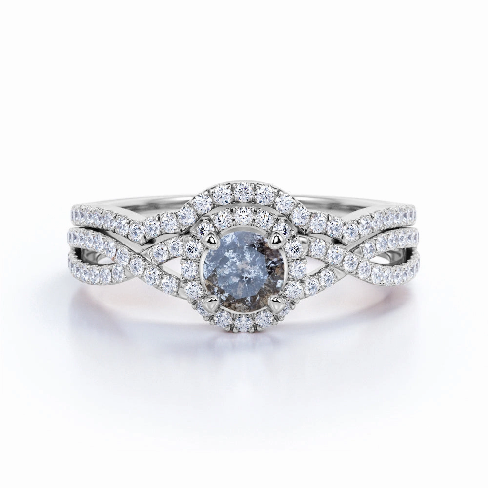 Infinity 0.85 Ct Round Salt and Pepper Diamond Wedding Ring Set Comfort Fit