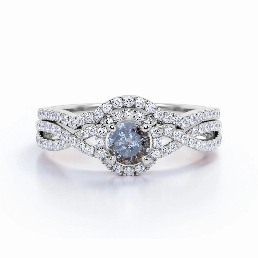 Infinity 0.85 Ct Round Salt and Pepper Diamond Wedding Ring Set Day To Night