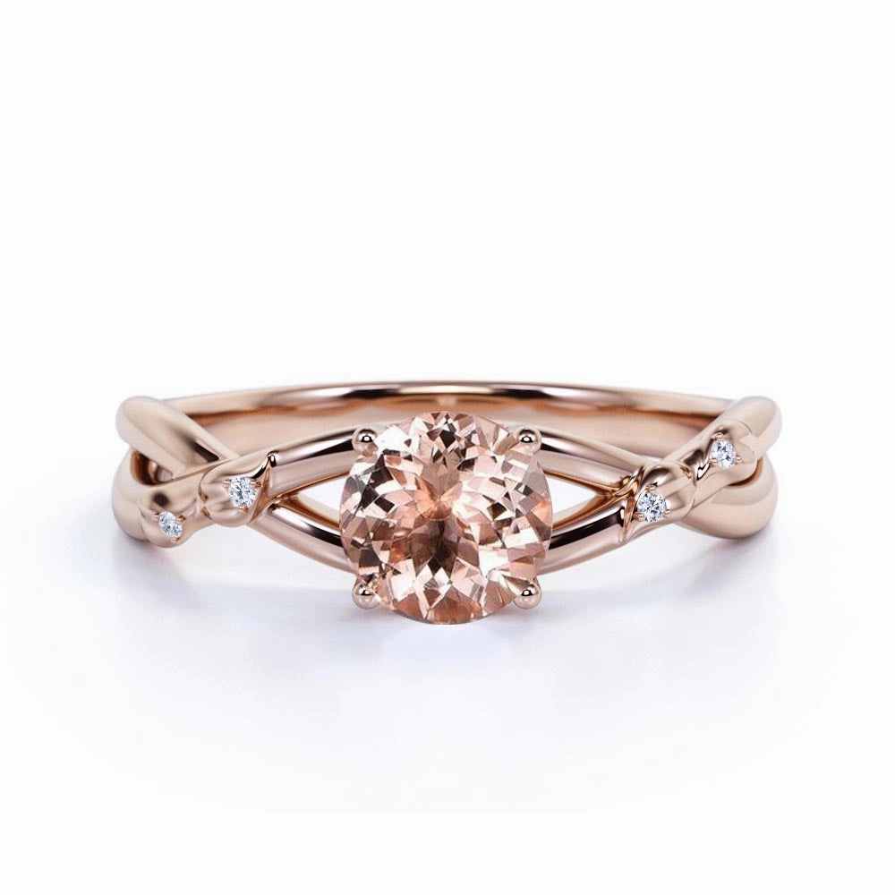 Infinity 1.10 ct Round Morganite Twisted Engagement Ring Timeless Harmony