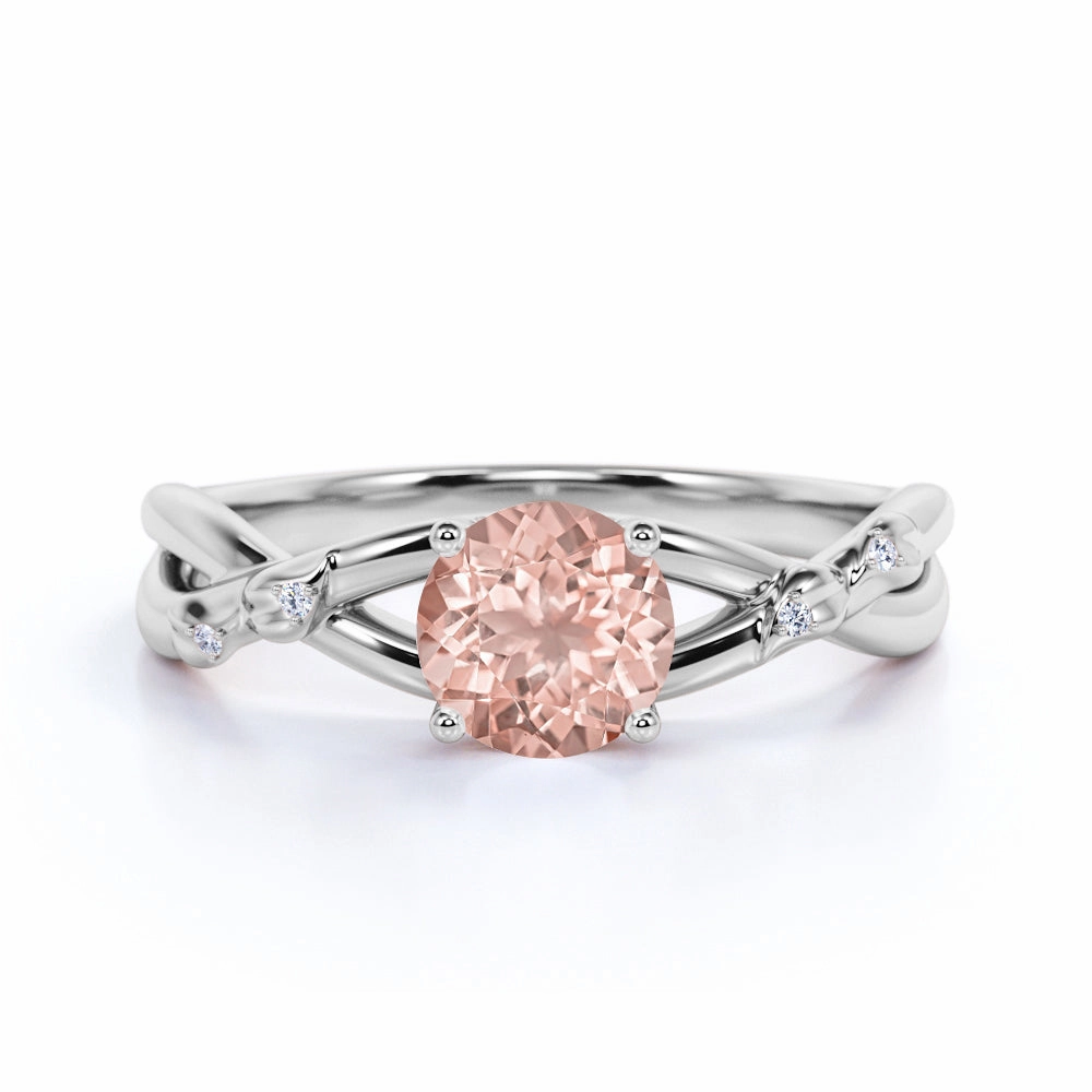 Infinity 1.10 ct Round Morganite Twisted Engagement Ring private label Premium Ornament