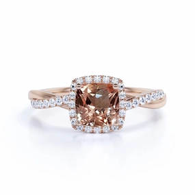 Perfect Fit Minimalist Memento Infinity 1.25 ct Cushion Morganite Halo Engagement Ring