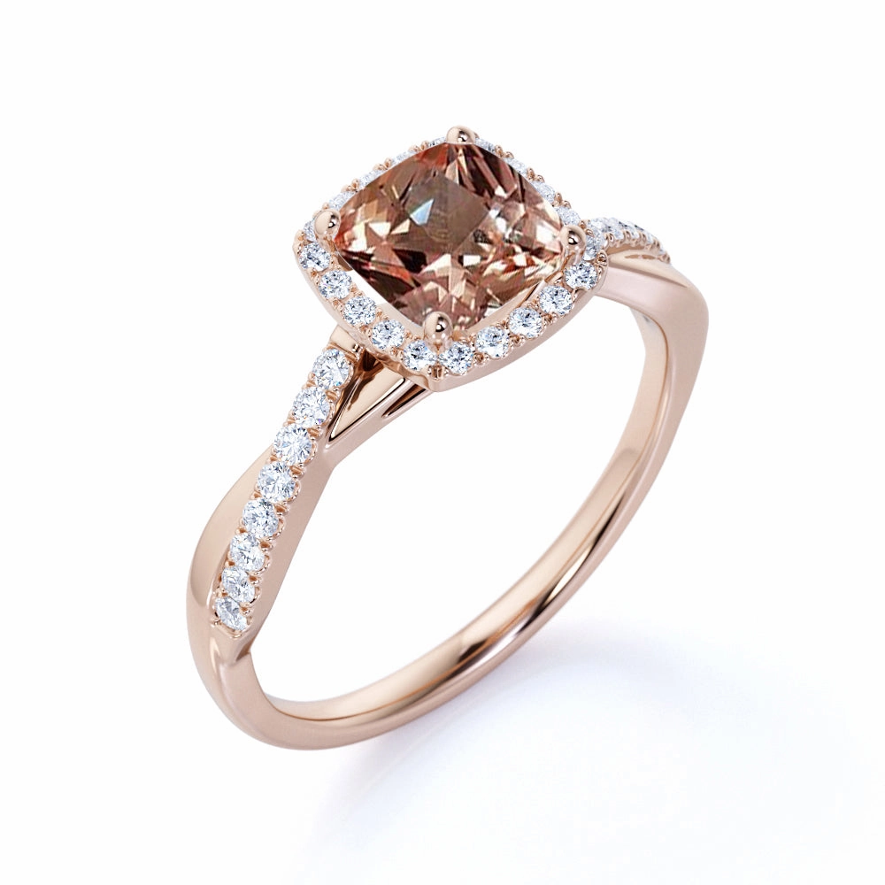 Infinity 1.25 ct Cushion Morganite Halo Engagement Ring Creative Emblem