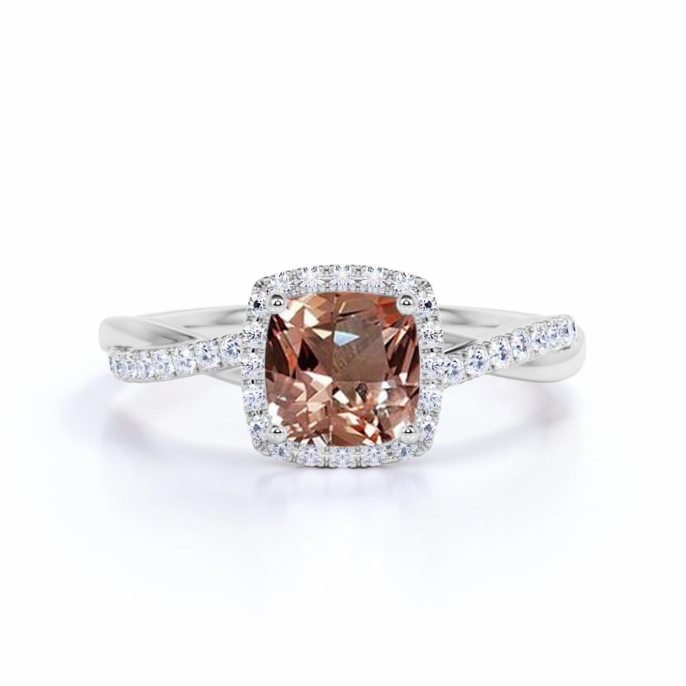 Infinity 1.25 ct Cushion Morganite Halo Engagement Ring Work Outfit