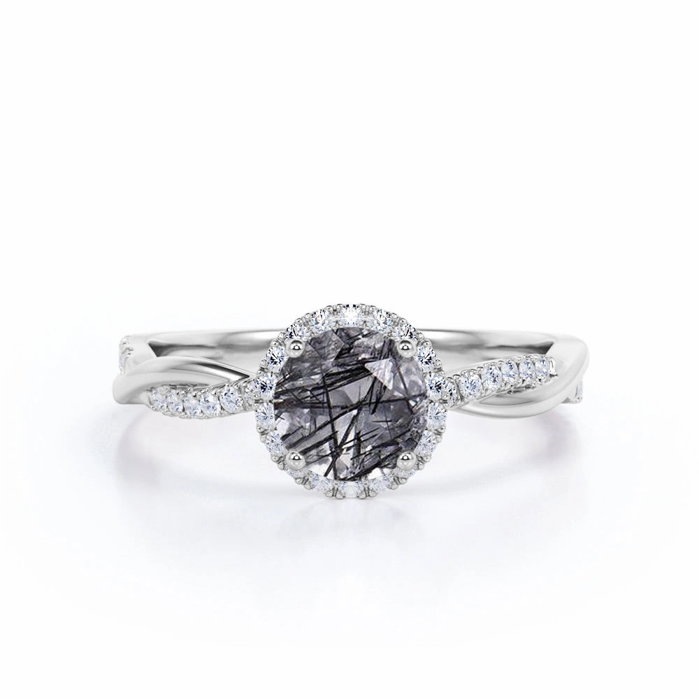 Elegant Attire Infinity 1.25 ct Round Black Rutilated Quartz Halo Engagement Ring