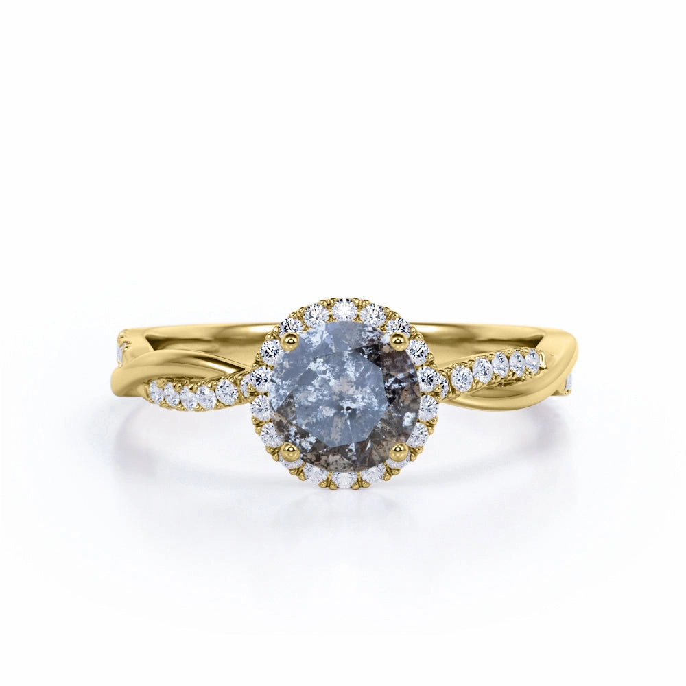 Infinity 1.25 ct Round Black Rutilated Quartz Halo Engagement Ring Special Present All Purpose Fit