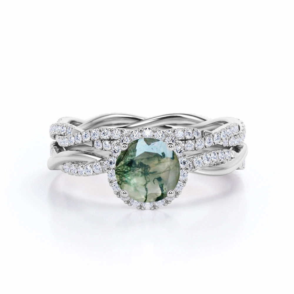 Infinity 1.25 Ct Round Green Moss Agate Bridal Set Dressing Up
