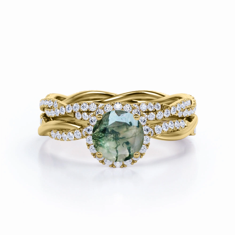 Hypoallergenic Expression Portable Size Infinity 1.25 Ct Round Green Moss Agate Bridal Set