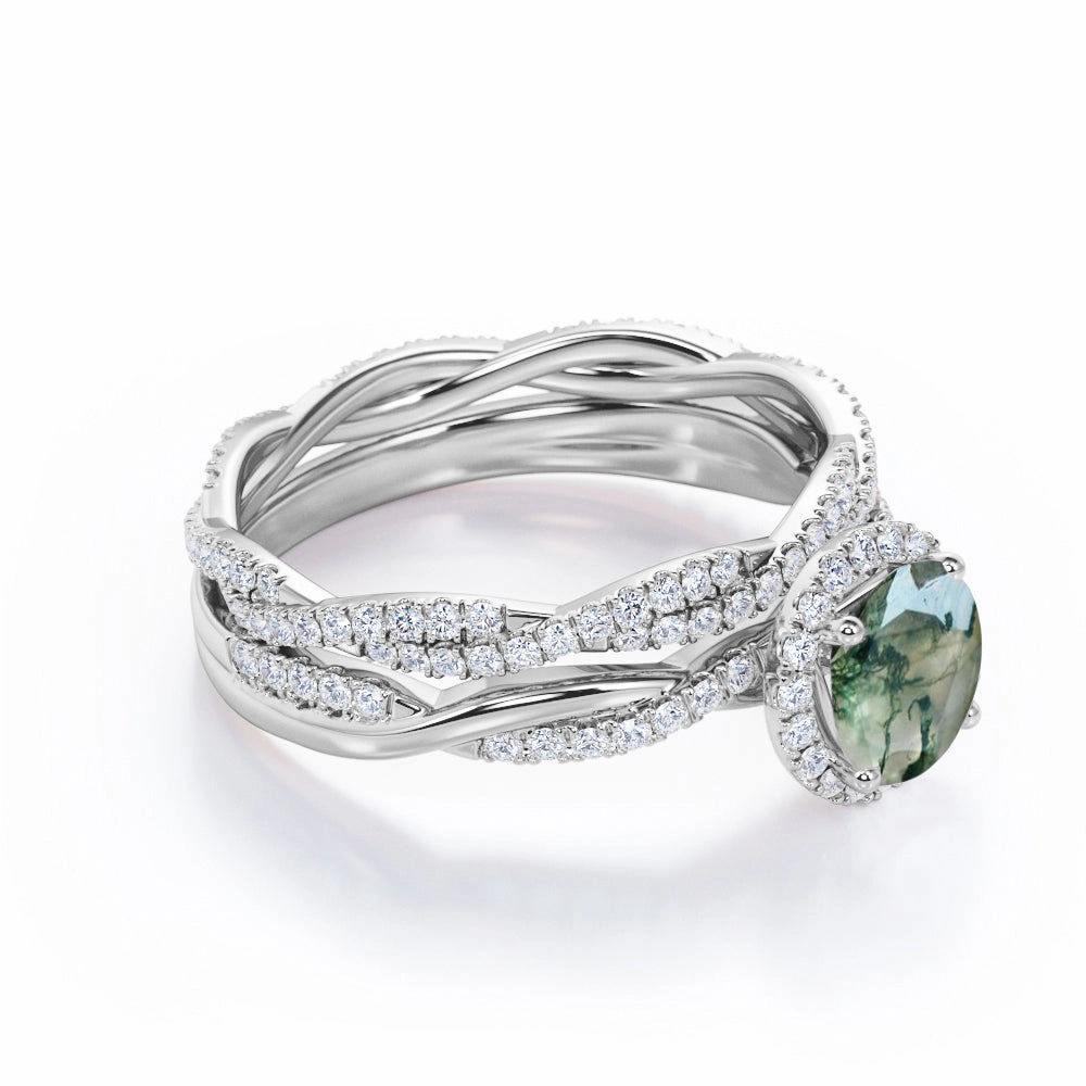 Luxury Harmony Infinity 1.25 Ct Round Green Moss Agate Bridal Set